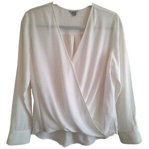 Rails Women's Small Classic White Blouse Wrap Front Long Sleeve Hi-Low Design
